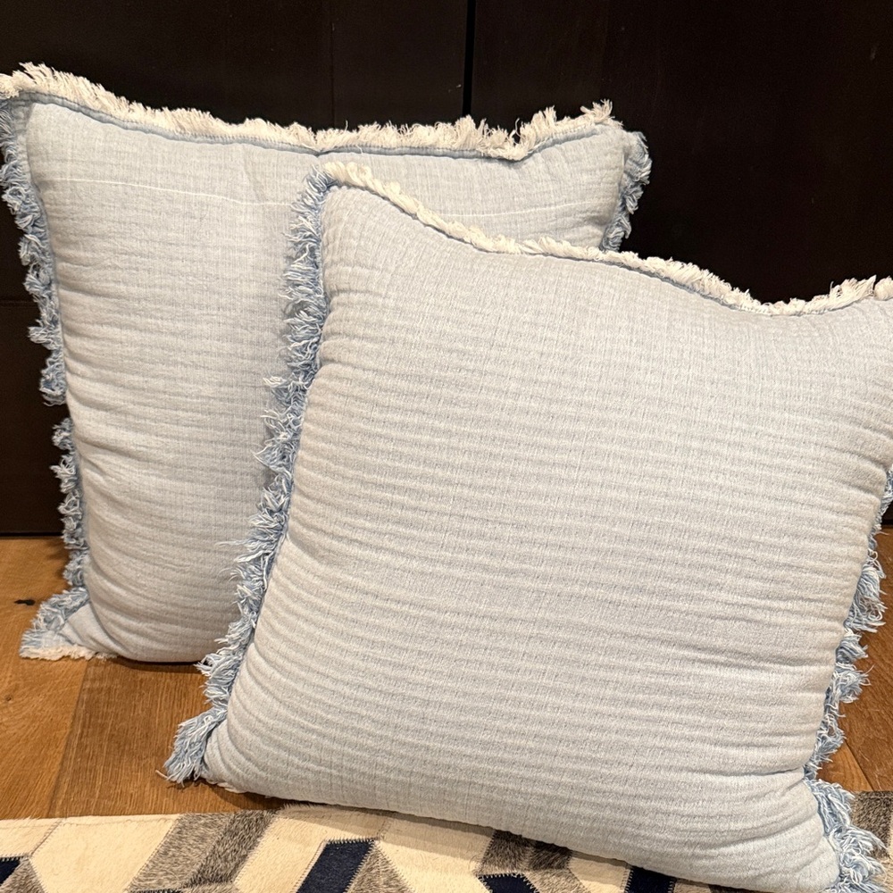 Magaschoni Sky Blue Textured Pillows with Fringe